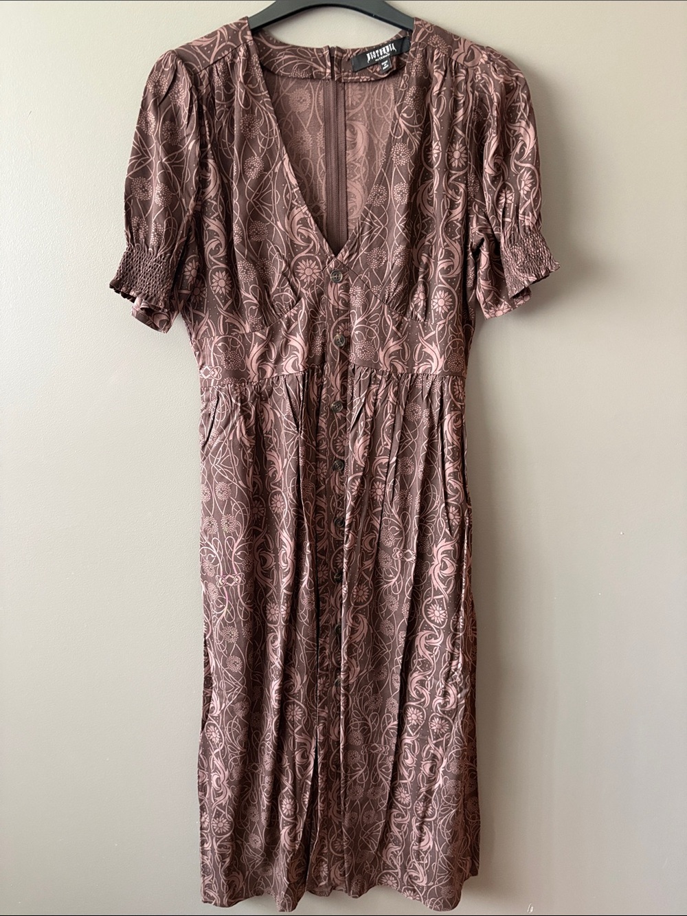 Disturbia Dusty Rose-Brown Floral Midi Dress